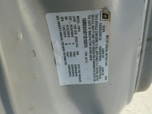 1GMDX03E71D150374 - 2001 PONTIAC MONTANA GRAY photo 10