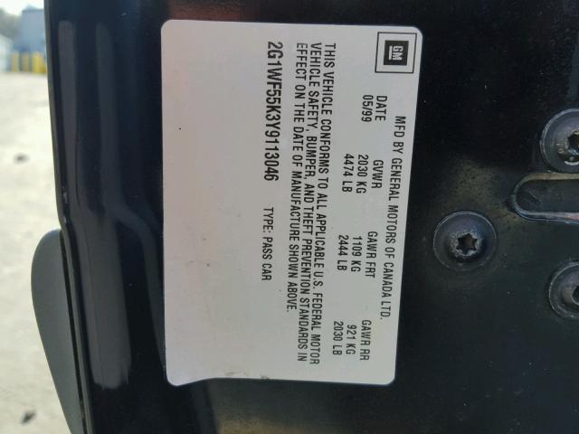 2G1WF55K3Y9113046 - 2000 CHEVROLET IMPALA 黑色 照片 10