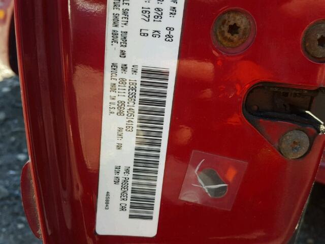 1B3ES56C14D514163 - 2004 DODGE NEON SXT RED photo 10