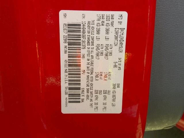 1D4HB48N36F181379 - 2006 DODGE DURANGO SL RED photo 10