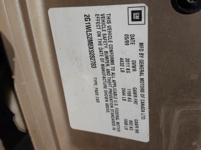 2G1WL52M8X9282783 - 1999 CHEVROLET LUMINA BAS თაფლისფერი ფოტო 10