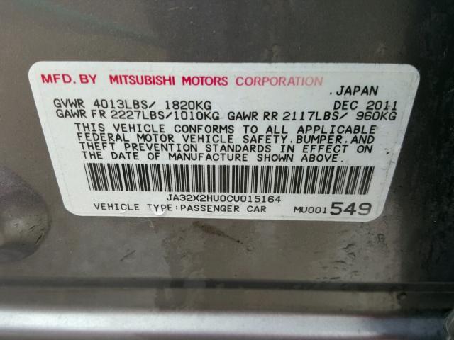 JA32X2HU0CU015164 - 2012 MITSUBISHI LANCER ES/ GRAY photo 10