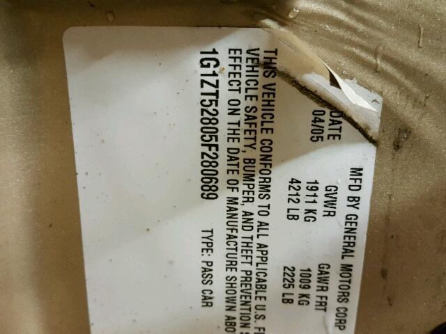 1G1ZT52805F280689 - 2005 CHEVROLET MALIBU LS ოქროსფერი ფოტო 10