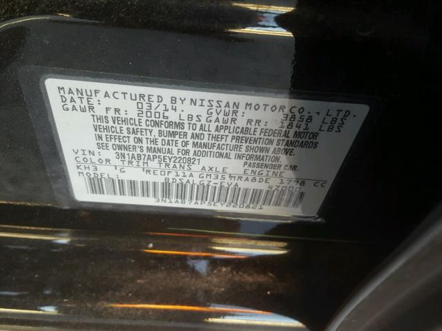 3N1AB7AP5EY220821 - 2014 NISSAN SENTRA S BLACK photo 10