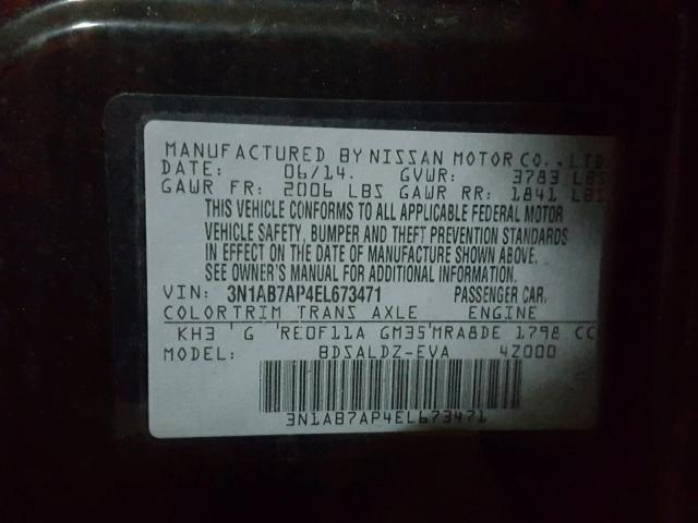 3N1AB7AP4EL673471 - 2014 NISSAN SENTRA S BLACK photo 10