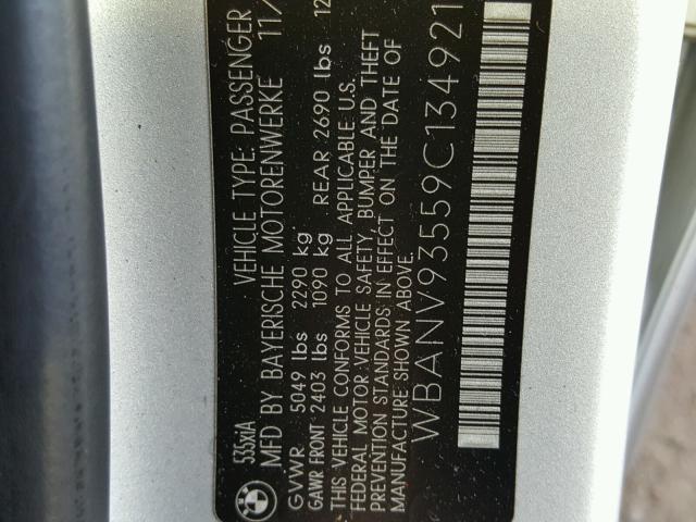 WBANV93559C134921 - 2009 BMW 535 XI Srebrny zdjęcie 10