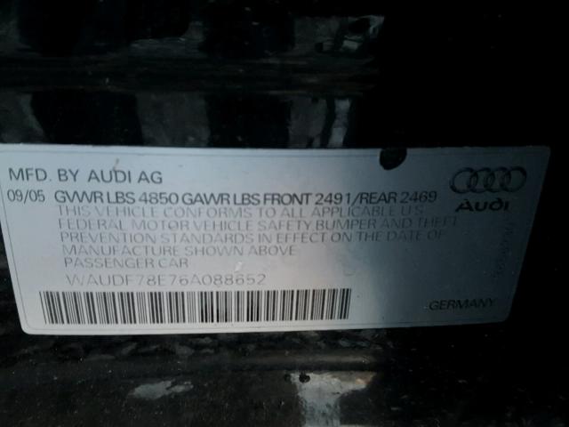 WAUDF78E76A088652 - 2006 AUDI A4 2.0T QU BLACK photo 10