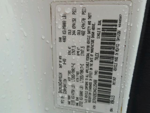 3D7KA28C04G125488 - 2004 DODGE RAM 2500 S თეთრი ფოტო 10