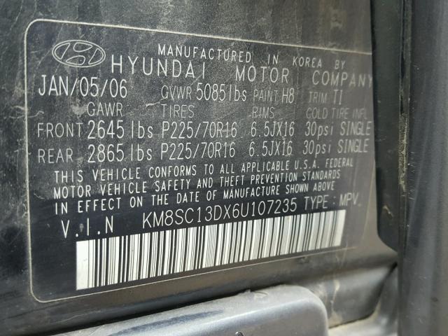 KM8SC13DX6U107235 - 2006 HYUNDAI SANTA FE G GREEN photo 10