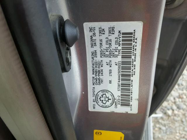 5TDBT44A42S058221 - 2002 TOYOTA SEQUOIA SR SILVER photo 10