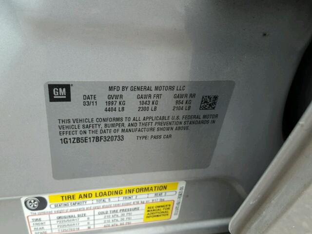 1G1ZB5E17BF320733 - 2011 CHEVROLET MALIBU LS SILVER photo 10