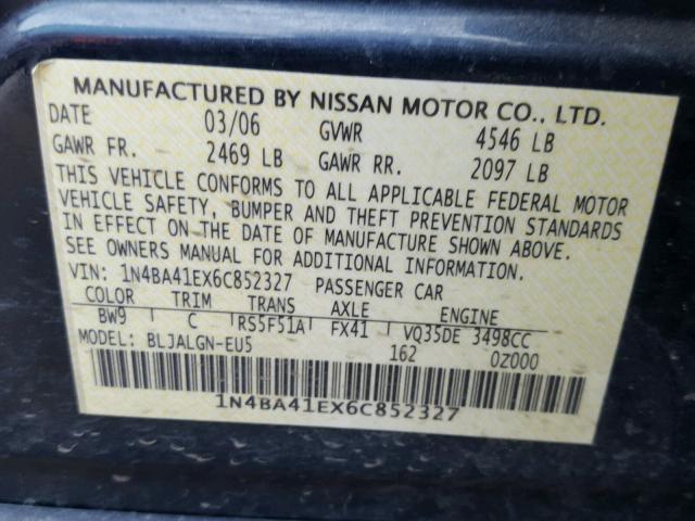 1N4BA41EX6C852327 - 2006 NISSAN MAXIMA SE SILVER photo 10