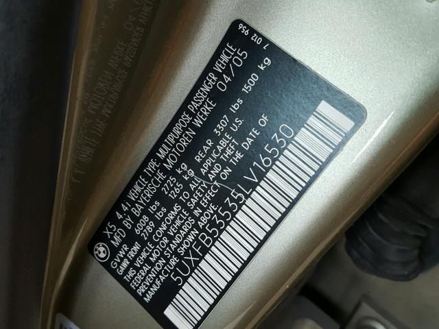 5UXFB53535LV16530 - 2005 BMW X5 4.4I GOLD photo 10