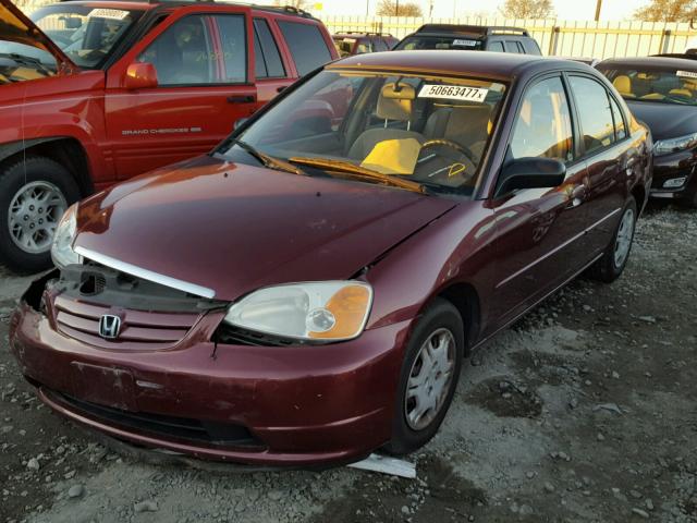 JHMES16502S005925 - 2002 HONDA CIVIC LX MAROON photo 2