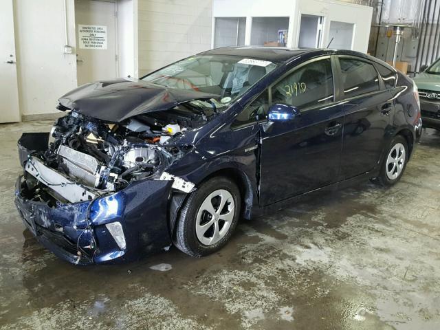 JTDKN3DU9E0378365 - 2014 TOYOTA PRIUS BLUE photo 2