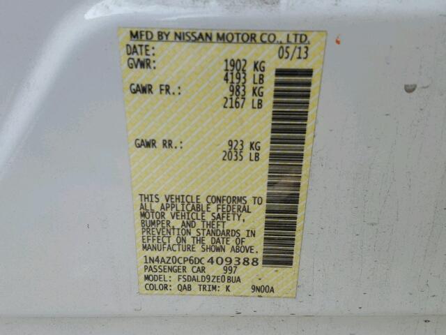 1N4AZ0CP6DC409388 - 2013 NISSAN LEAF S WHITE photo 10