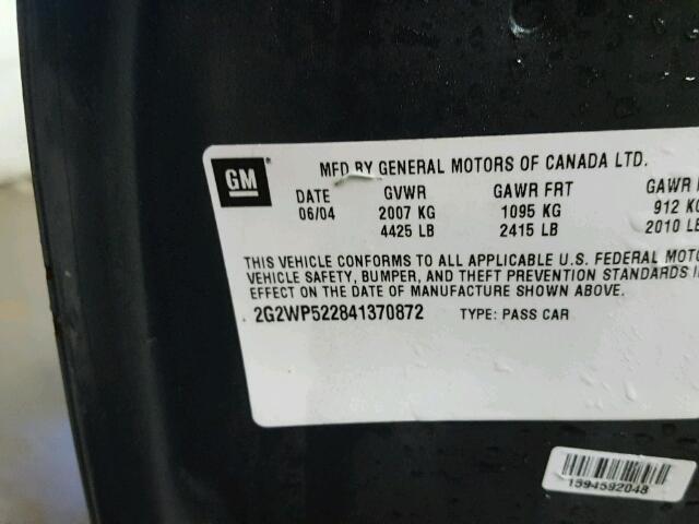 2G2WP522841370872 - 2004 PONTIAC GRAND PRIX CHARCOAL photo 10