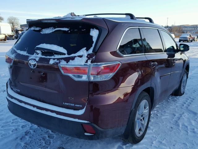 5TDDKRFH0GS250536 - 2016 TOYOTA HIGHLANDER RED photo 4