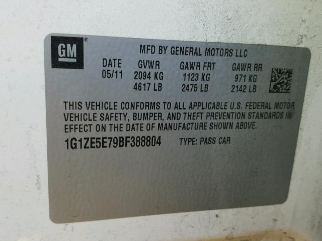 1G1ZE5E79BF388804 - 2011 CHEVROLET MALIBU LTZ 白色 照片 10