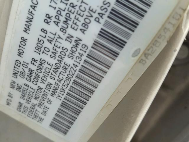 1Y1SK52802Z413419 - 2002 CHEVROLET GEO PRIZM 银色 照片 10