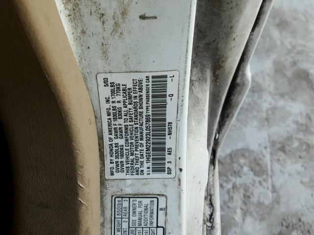 1HGEM22923L057869 - 2003 HONDA CIVIC EX WHITE photo 10