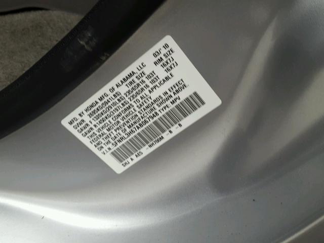 5FNRL3H67AB067948 - 2010 HONDA ODYSSEY EX SILVER photo 10