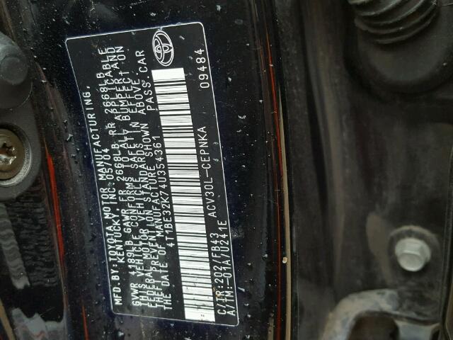 4T1BE32K74U354361 - 2004 TOYOTA CAMRY LE შავი ფოტო 10