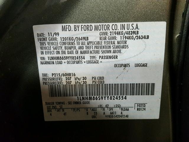 1LNHM86S9YY824554 - 2000 LINCOLN LS GREEN photo 10