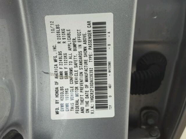 1HGCR2F3XDA036392 - 2013 HONDA ACCORD LX SILVER photo 10