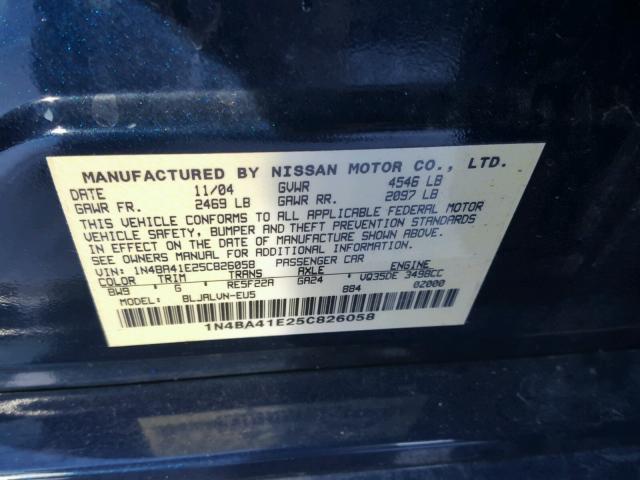 1N4BA41E25C826058 - 2005 NISSAN MAXIMA SE BLUE photo 10