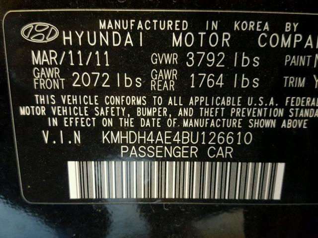 KMHDH4AE4BU126610 - 2011 HYUNDAI ELANTRA GL BLACK photo 10