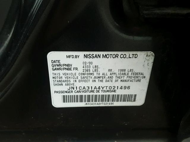 JN1CA31A4YT021496 - 2000 NISSAN MAXIMA GLE GRAY photo 10