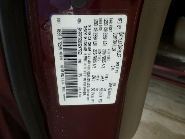 1B4GP25B91B247763 - 2001 DODGE CARAVAN SE RED photo 10