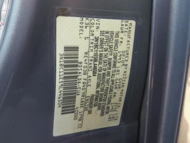 3N1BC11E59L446504 - 2009 NISSAN VERSA S GRAY photo 10