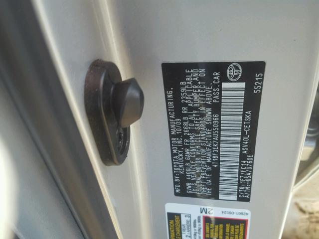 4T1BF3EK7AU550966 - 2010 TOYOTA CAMRY BASE SILVER photo 10