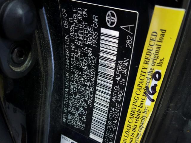 JTKDE3B7XA0307152 - 2010 TOYOTA SCION TC 黑色 照片 10