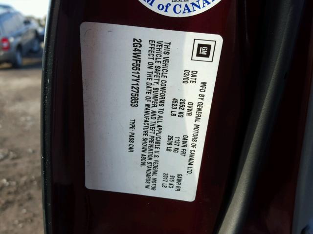 2G4WF5517Y1275853 - 2000 BUICK REGAL GS BURGUNDY photo 10