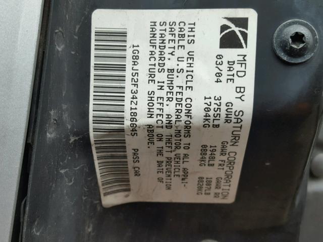 1G8AJ52F34Z186645 - 2004 SATURN ION LEVEL SILVER photo 10