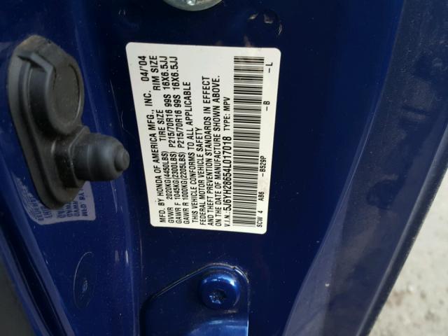 5J6YH28654L017018 - 2004 HONDA ELEMENT EX BLUE photo 10