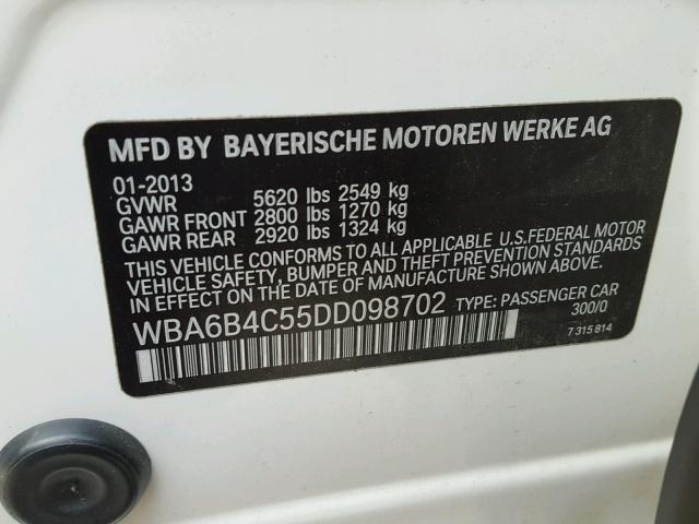 WBA6B4C55DD098702 - 2013 BMW 650 XI WHITE photo 10