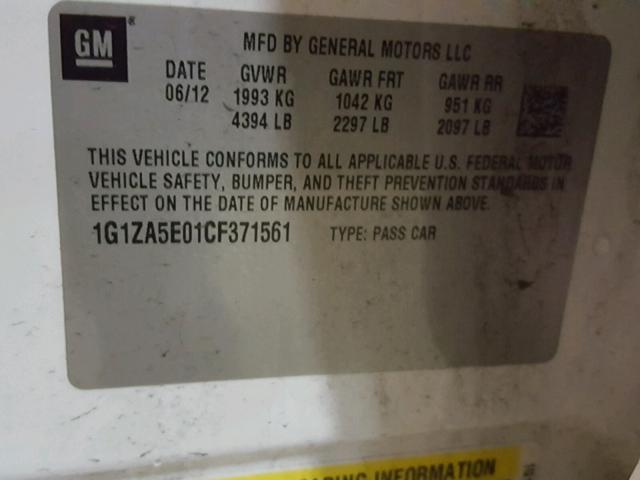 1G1ZA5E01CF371561 - 2012 CHEVROLET MALIBU LS თეთრი ფოტო 10