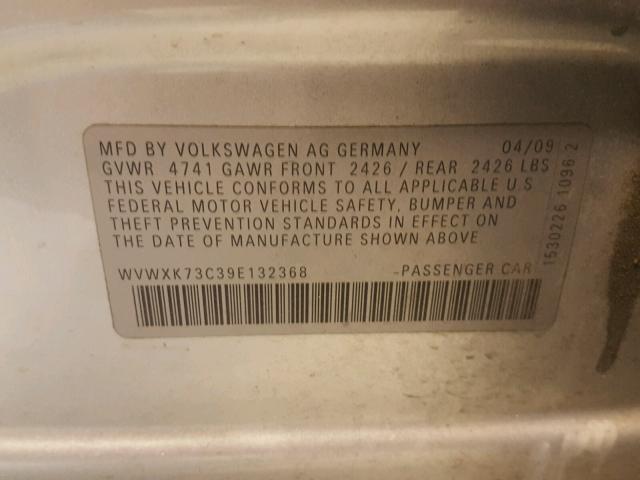 WVWXK73C39E132368 - 2009 VOLKSWAGEN PASSAT WAG SILVER photo 10