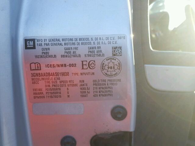 3GNBAADB4AS619838 - 2010 CHEVROLET HHR LS SILVER photo 10