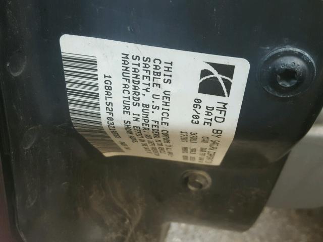 1G8AL52F03Z198762 - 2003 SATURN ION LEVEL BURGUNDY photo 10