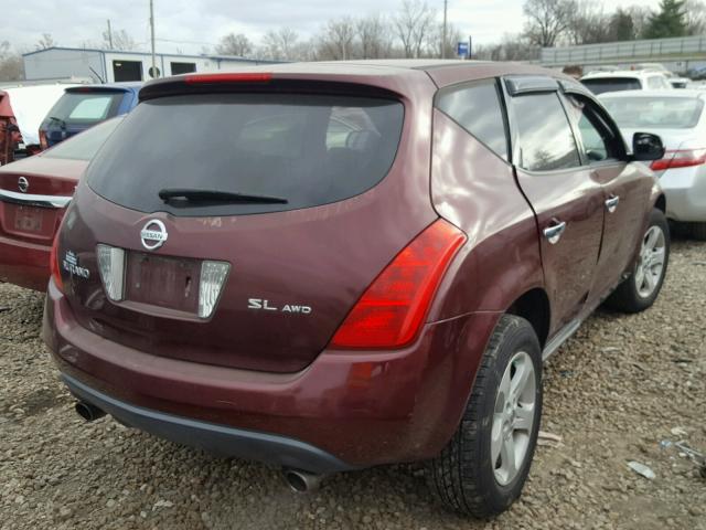 JN8AZ08W55W433941 - 2005 NISSAN MURANO SL BURGUNDY photo 4