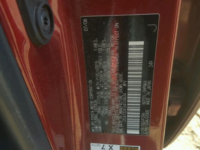 JTLKT324164104634 - 2006 TOYOTA SCION XB RED photo 10