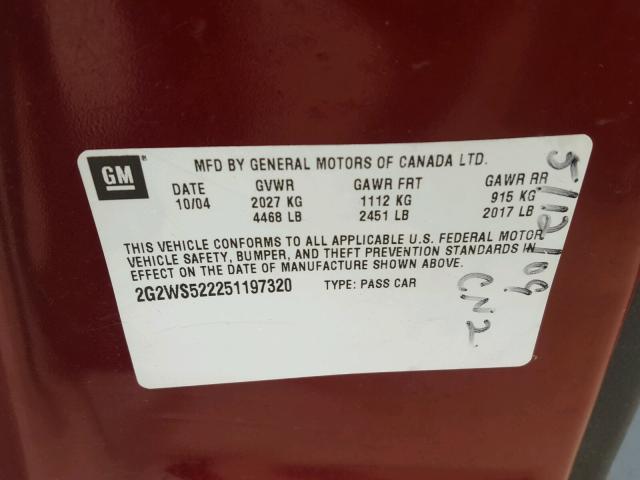 2G2WS522251197320 - 2005 PONTIAC GRAND PRIX 勃艮第红 照片 10