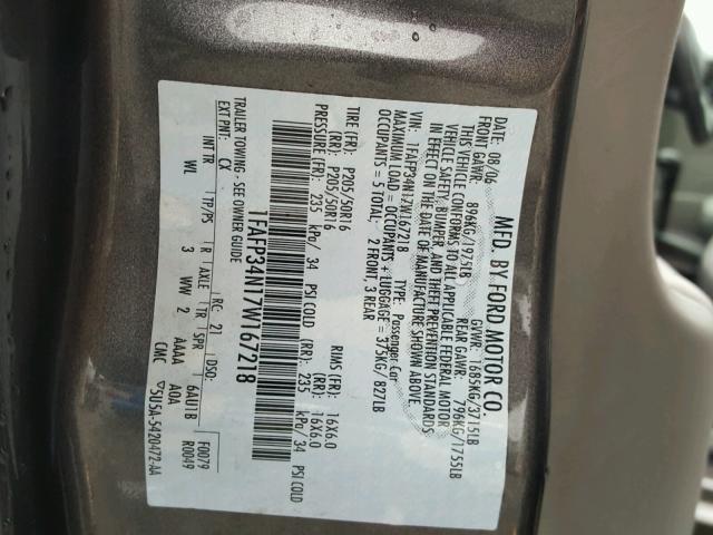 1FAFP34N17W167218 - 2007 FORD FOCUS ZX4 GRAY photo 10