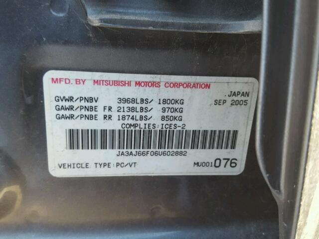 JA3AJ66F06U602882 - 2006 MITSUBISHI LANCER RAL GRAY photo 10