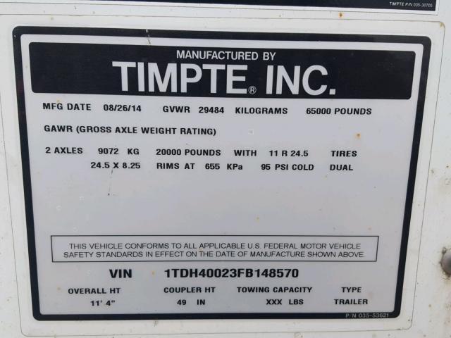 1TDH40023FB148570 - 2015 TIMP TRAILER WHITE photo 10